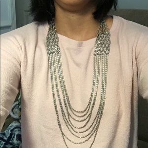 Long silver beaded necklace